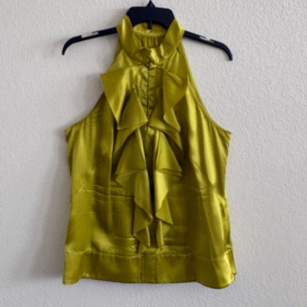 ANTONIO MELANI OLIVE GREEN SILK SLEEVELESS HALTER TOP, SIZE L